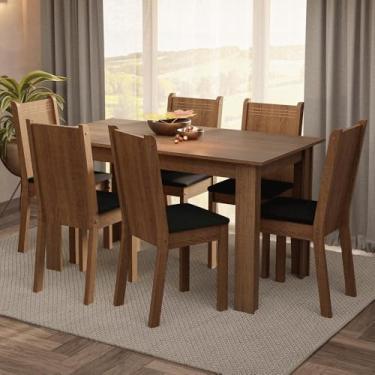 Imagem de Conjunto Sala de Jantar Mesa Tampo de Madeira 6 Cadeiras Rustic/preto Analu Madesa