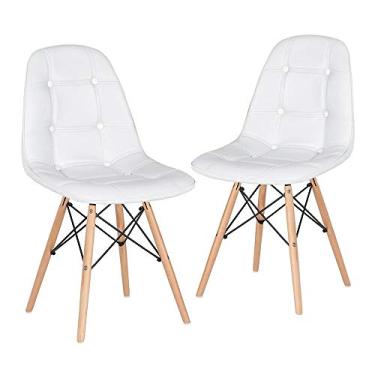 Imagem de Loft7, Kit - 2 x cadeiras estofadas Eames Eiffel Botonê - Base de madeira clara - Branco