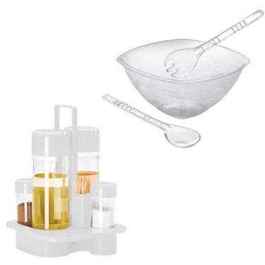 Imagem de Kit Galheteiro De Mesa Branco + Kit Saladeira Acrílica 4,5L - Delta Út