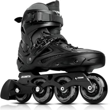 Imagem de Patins para meninas e meninos, patins em linha ao ar livre adultos mulheres homens, lâminas de patins fitness profissionais para unissex (preto) homens 3,5-4/mulheres 4,5-5/23,5 cm