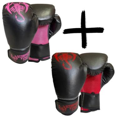 Imagem de Kit Duas Luvas De Boxe Muay Thai, Kickboxing Treino Sparring (Rosa/Vermelho, 12oz)