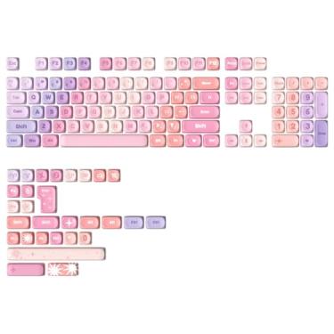 Imagem de YUNZII Teclas MOA de 140 teclas, conjunto de teclas personalizadas PBT de sublimação de tinta para perfil MOA, teclado fofo arco-íris doce para teclado mecânico de jogos MX Switches (roxo)