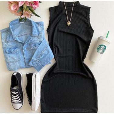 Imagem de Vestido canelado gola alta cavado - Filo modas, Verde militar, M