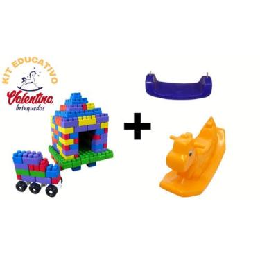 Imagem de Gangorra dino amarela + 1 balanço radical + 150 blocos de montar infan