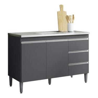 Imagem de Balcão Armario Multiuso Andreia S/tampo 120cm Cinza - Ajl Móveis, Cinz
