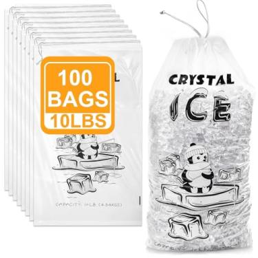 Imagem de ZOOFOX Pacote com 100 sacos de gelo de 4,5 kg com cordão, saco de gelo de plástico resistente para máquina de gelo, sacos reutilizáveis para armazenamento de gelo (espessura de 2 mil)