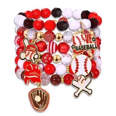 Imagem de BVGA Pulseiras de Dia de Jogo para Mulheres Empilháveis Beisebol Basquete Futebol Futebol com Contas Roupas de Dia de Jogo Acessórios Joias Esportivas Lembranças de Festa Presentes, Large, Miçangas