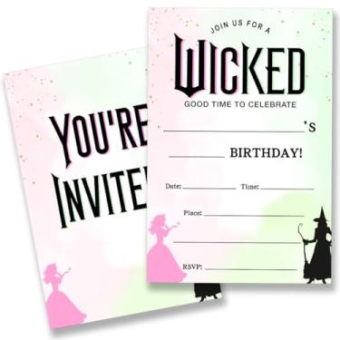 Imagem de QZJ Wicked Birthday Party Invitations Supplies with Envelopes Set of 20 Pink Green Birthday Convites Fill in Blank, Dupla Face