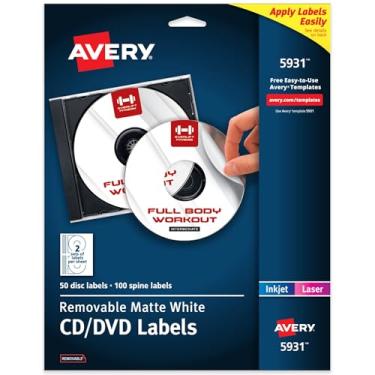 Imagem de Avery 5931 Etiquetas a laser Shuttered Jewel Case Inserções com software para CD/DVD, 11,5 cm de diâmetro, branco (AVE5931)