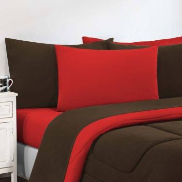 Imagem de Kit Edredom Malha 100% Algodão Gran Moratta 3 Peças Queen - Marrom-vermelho