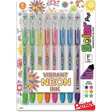 Imagem de Pentel Caneta de gel neon Solar Pop, linha fina de 0,6 mm, cores sortidas, pacote com 8 (K96BP8M)