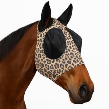 Imagem de Máscara elástica de mosca de cavalo com orelhas ajuste confortável malha trilha pasto sol proteção UV - estampa de leopardo