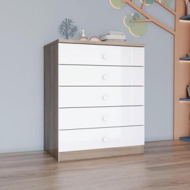 Imagem de Cômoda Infantil 5 Gavetas Lápis de Cor Espresso Móveis Rústico/Branco