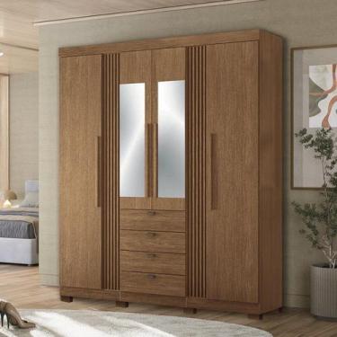Imagem de Guarda-roupa 4 Portas 4 Gavetas com Espelho e Pés Mdp Aurora - Santos 