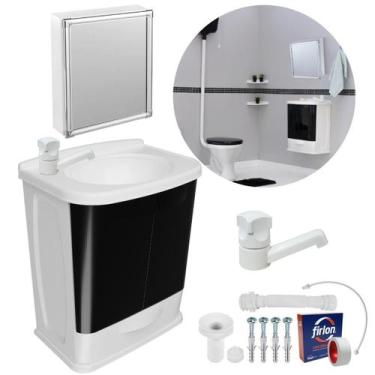 Imagem de Gabinete Banheiro Lavatório + Torneira + Engate + Armário - Astra