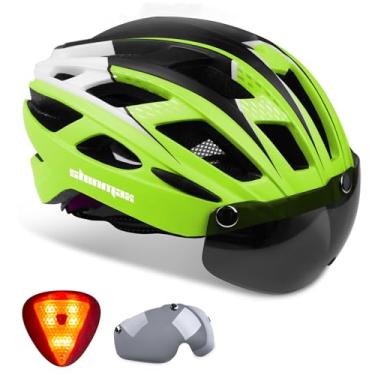 Imagem de Capacete de bicicleta para adultos Shinmax, capacete de bicicleta CPSCCE, padrão de segurança, capacete de ciclismo/embreagem/MTB/BMX capacete ajustável com viseira de proteção removível/luz de LED traseira para homens e mulheres na estrada SM-T69, Fluorescent green