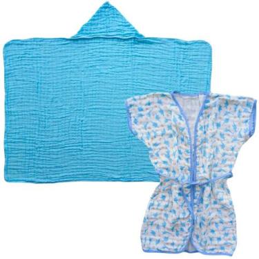 Imagem de Kit Toalha Banho Soft Capuz + Roupão infantil grande ate 4 anos piscin