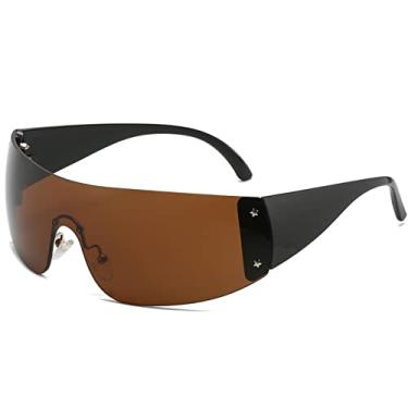 Imagem de AIEYEZO Óculos De Sol Y2K Sem Aro, Feminino, Masculino, Grande, Envolvente, Sem Armação (Marrom)