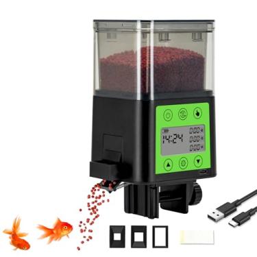 Imagem de Podazz Alimentador automático de peixes para aquário com temporizador, visor LCD, dispensador de peixe ajustável de grande capacidade de 320 ml, alimentadores operados para peixes dourados, tartaruga