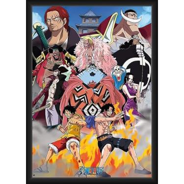 Imagem de BUY ART FOR LESS Pôster de arte emoldurado oficialmente licenciado One Piece - Marine Ford - 61 x 91 cm - Moldura de madeira projetada resistente com vidro plexi - Pronto para pendurar
