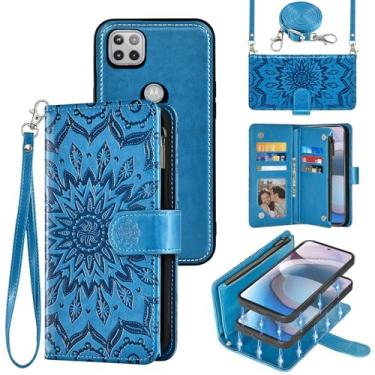 Imagem de Capa de celular para Motorola Moto One 5G Ace/G G5 2021 com zíper carteira magnética destacável com protetor de tela alça transversal alça flip porta-cartões One5G UW Ace 6.7 XT2113-5 azul