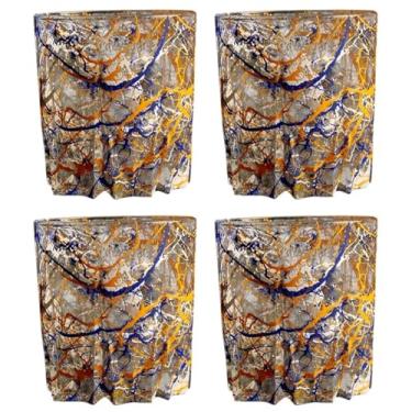 Imagem de Copos de Whisky 300ml Conjunto 4 Copos Para Suco Drink Whisky De Vidro Grosso (Personalizado) Amarelo Neon Com Preto