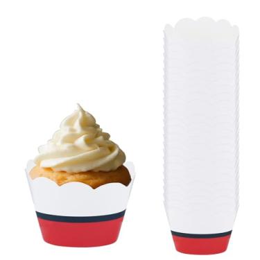 Imagem de SAVITA 24pçs Embalagens para Cupcakes Desenho Animado, Suportes de Papel Vermelho e Branco para Muffins Bolos Sobremesas Desenhos Animados e Suprimentos Festas de Aniversário