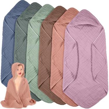 Imagem de Peryiter 6 peças de toalhas de musselina com capuz, 81 cm x 81 cm, toalha de banho de algodão recém-nascido, musselina, cobertores para bebês, absorventes unissex, presente para meninas e meninos