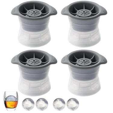 Imagem de Kit 4 Formas de Gelo para Whisky Esfera Grande 5 cm com Tampa de Silicone Coquetel Gin Vodka Bebidas Qualidade Premium Durável