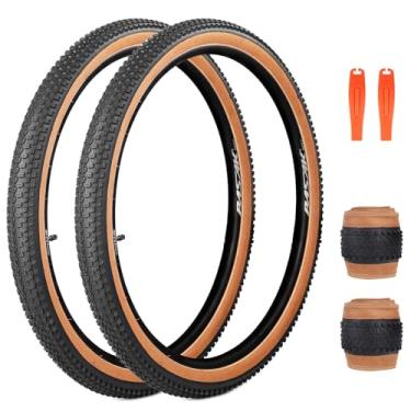 Imagem de MEGHNA Pneu de mountain bike 73,7 cm dobrável antiderrapante 73,7 x 5,4 cm (57-622) substituição para todos os terrenos com alavanca de pneu para bicicleta dobrável Cruiser Bike (parede marrom - 2