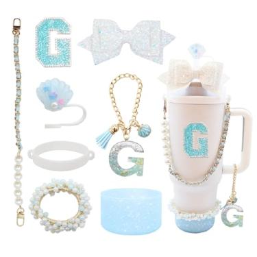 Imagem de Conjunto de acessórios de copo de 8 peças para copo Stanley de 30 e 1,304 g com alça, incluindo topo de palha, bota, alça de alça de garrafa de água, decoração de arco de palha, pulseiras, pingente de