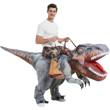 Imagem de One Casa Fantasia inflável T Rex para adultos, fantasia de dinossauro inflável, fantasia de Dia das Bruxas para homens e mulheres, Cinza, 63INCH