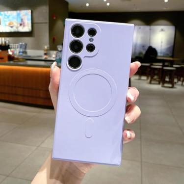Imagem de HJZSZX Para Samsung S24FE Carregamento magnético sem fio Silicone líquido Capa de telefone macia Capa traseira (para Samsung S24FE/Cinza Roxo)