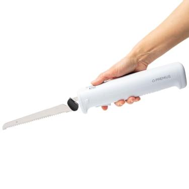 Imagem de Faca elétrica profissional sem fio recarregável de fatia fácil, lâminas de aço inoxidável serrilhadas alternativas, liberação de gatilho de trava de segurança, esculpir carnes, peru, pães, frutas