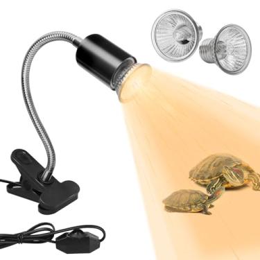 Imagem de DUMILOO Lâmpada de calor para répteis com 2 peças de lâmpada UVA UVB de 50 W, luz solar simulada de ponto de frade rotativo de 360°, lâmpada de aquecimento regulável para tartaruga, lagarto, cobra