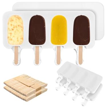 Imagem de Conjunto de 3 moldes de picolé, máquinas de picolé de 4 cavidades com tampas e palitos de madeira, moldes reutilizáveis para picolé, petiscos congelados de silicone DIY, design de liberação fácil para
