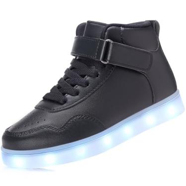 Imagem de APTESOL Tênis Infantis Com Luzes Led E Velcro Ajustável - Recarregáveis De Cano Alto, Brilhantes Luminosos, Legais Adoráveis Para Meninos Meninas (Preto, 12,5)