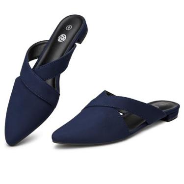 Imagem de Rekayla Mocassim feminino mules fechado bico fino frente única para mulheres, Azul marinho, 37