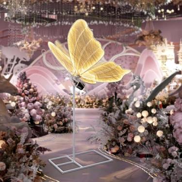 Imagem de Luminária de chão de borboleta elétrica de casamento: decoração de borboletas de LED gigantes com movimento e luzes - adereços de borboleta grandes móveis com asas batendo - para festa de aniversário