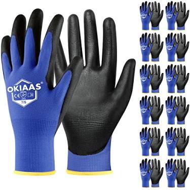 Imagem de OKIAAS Luvas De Trabalho Masculinas, Ultrafinas E Leves, Com Aderência, 12 Pares, Revestimento Poliuretano, Pacote A Granel, Leve (Azul, Pequeno)