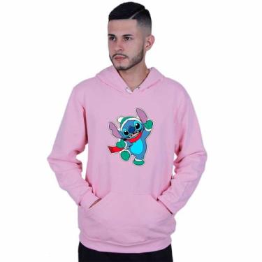 Imagem de Moletom Unissex Canguru Lilo Stitch Duende Natal - Lafre, Rosa claro, 