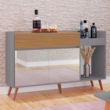 Imagem de Buffet Nova York 100% MDF 2 Portas 1 Gaveta Pés Estilo Retrô e Espelho Tuboarte