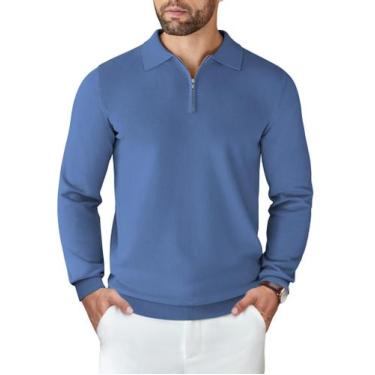 Imagem de Suéter Polo COOFANDY com zíper e manga comprida para homens