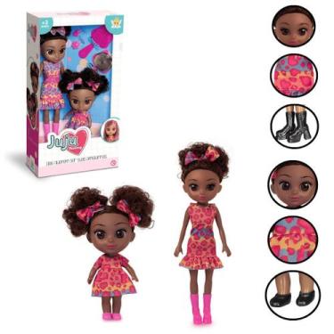 Imagem de Conjunto Bonecas Mamãe e Filha Preta Estilosas com Roupinhas Combinand