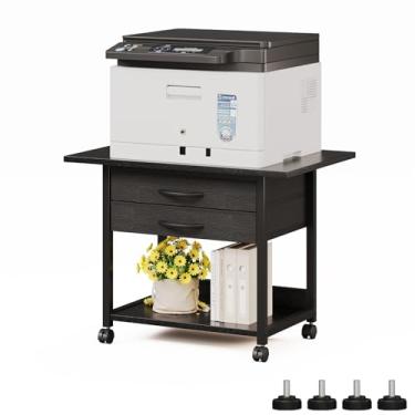 Imagem de VENNQD Suporte de impressora grande com gaveta de tecido de armazenamento embaixo da mesa para impressora com rodas para escritório em casa, carrinho de impressora serve para scanner de fax de 59,4 cm