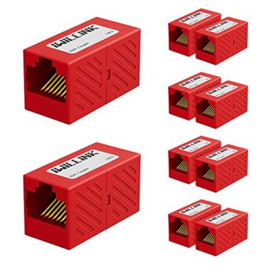 Imagem de iwillink Conector Ethernet de acoplador RJ45, conector RJ45 fêmea para cabo Ethernet Cat7 Cat6 Cat5e Cat5, adaptador extensor, pacote com 10, vermelho