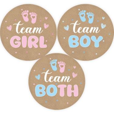 Imagem de 60 peças de adesivos de revelação de gênero Little Foos, Team Boy Team Girl Team, ambos os adesivos, rosa e azul, etiquetas para chá de bebê Ele ou Ela para Pegadas de Gênero Revelar Lembranças de