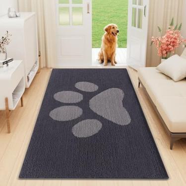 Imagem de Buganda Tapete de porta de cachorro para patas enlameadas, capachos absorventes de sujeira antiderrapante, tapete de baixo perfil lavável para cães de lama, tapete de entrada para piso interno (140 x