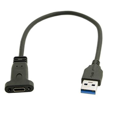 Imagem de CY USB-C USB 3.1 Tipo C fêmea para USB 3.0 A macho cabo de dados 20 cm com orifício de parafuso de montagem no painel