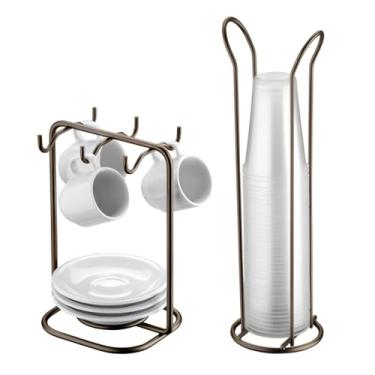 Imagem de Kit Suporte Organizador Pires Xícaras Pequeno + Porta Copos Descartáveis 200ml Cor Café - Future